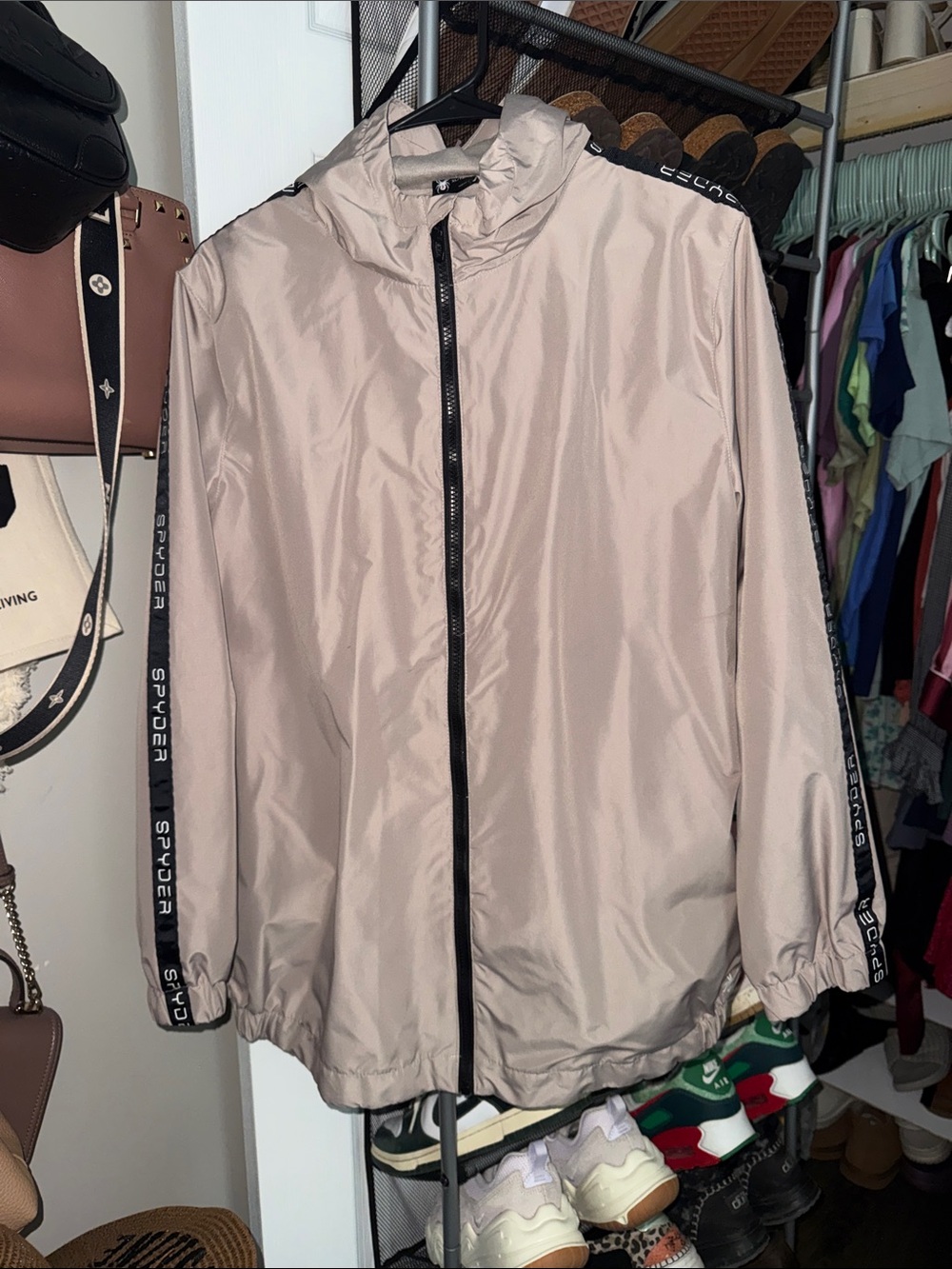 Spyder Pale Pink Hooded Windbreaker with Branded Sleeve Tape